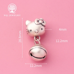 Charm bạc xỏ ngang hình mèo hello kitty