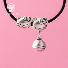 Charm bạc xỏ ngang hình mèo hello kitty