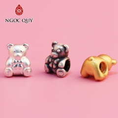 Charm bạc xỏ ngang gấu đáng yêu