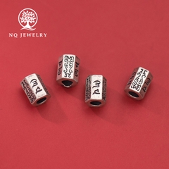 Charm bạc hình trụ 6 cạnh khắc lục tự đại minh chú xỏ ngang