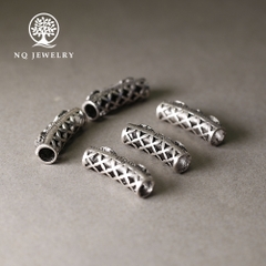 Charm bạc chặn hạt hình ống trụ dài #7