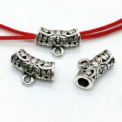 Charm bạc chặn hạt hình ống họa tiết hoa văn (1#)