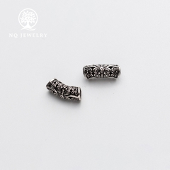 Charm bạc chặn hạt hình ống họa tiết hoa văn (1#)