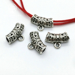 Charm bạc chặn hạt hình ống họa tiết hoa văn (1#)