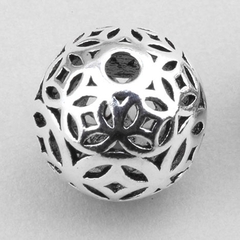 Charm bạc hình cầu họa tiết hoa văn xỏ ngang