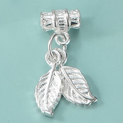Charm bạc hình 2 chiếc lá treo