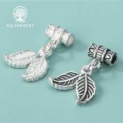 Charm bạc hình 2 chiếc lá treo