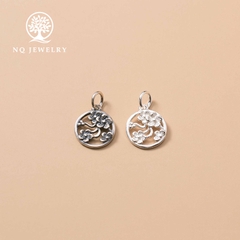 Charm bạc tròn hoa 5 cánh treo