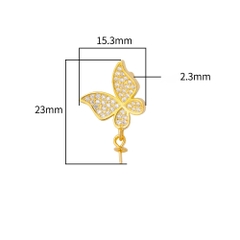 Charm bạc hình bươm bướm treo có khoen đính đá làm bông tai, mặt dây chuyền