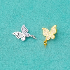 Charm bạc hình bươm bướm treo có khoen đính đá làm bông tai, mặt dây chuyền