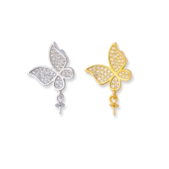 Charm bạc hình bươm bướm treo có khoen đính đá làm bông tai, mặt dây chuyền