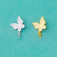 Charm bạc hình bươm bướm treo có khoen đính đá làm bông tai, mặt dây chuyền