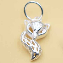 Charm bạc mặt hồ ly rỗng treo