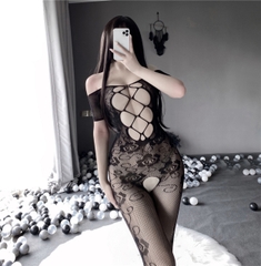 Đồ ngủ bó sát bodystocking đan ngực cộc tay quần dài