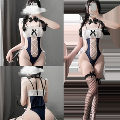 Cosplay hầu gái khoét eo đan chéo khoét bụng
