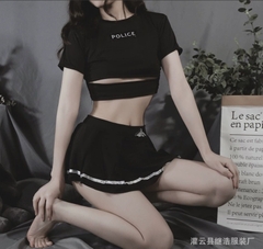 Đồ ngủ Cosplay Police đen áo và chân váy
