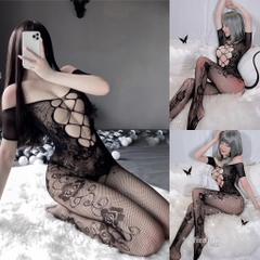 Đồ ngủ bó sát bodystocking đan ngực cộc tay quần dài