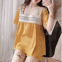 pijama cộc tay màu vàng