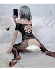 Đồ ngủ bó sát bodystocking đan ngực cộc tay quần dài