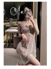 Váy ngủ lụa 2 dây ngực ren khoét ngực