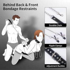 Bộ BDSM da cao cấp vòng cổ dây xích còng tay và kẹp ngực
