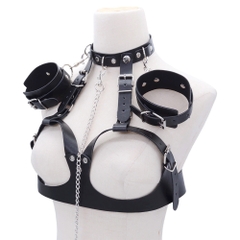 Bộ đai da Body Harness nữ kèm còng tay và dây xích cổ