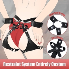 Bộ đai trói BDSM da PU có còng tay và vòng kim loại