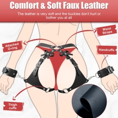 Bộ đai trói BDSM da PU có còng tay và vòng kim loại