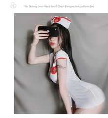 Váy ngủ Cosplay y tá cộc tay có khuy cài