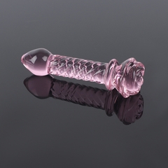 Dildo thủy tinh hoa hồng xoắn trong suốt