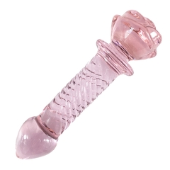 Dildo thủy tinh hoa hồng xoắn trong suốt
