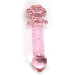 Dildo thủy tinh hoa hồng xoắn trong suốt