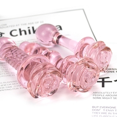 Dildo thủy tinh hoa hồng xoắn trong suốt