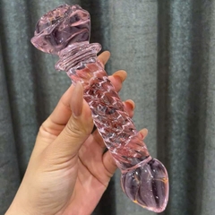 Dildo thủy tinh hoa hồng xoắn trong suốt