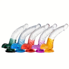 Dương vật giả Jelly trong suốt nhiều màu sắc có đế hút gắn tường