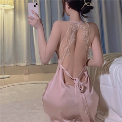 Váy ngủ lụa ngực ren chéo chữ X