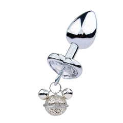 Nút bịt hậu môn kim loại kèm chuông trang trí đính đá bling bling