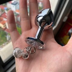 Nút bịt hậu môn kim loại kèm chuông trang trí đính đá bling bling