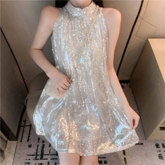 Váy xòe không tay óng ánh