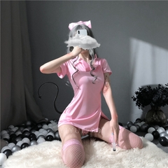 Cosplay y tá hồng cộc tay có mũ đồ hóa trang bar sàn