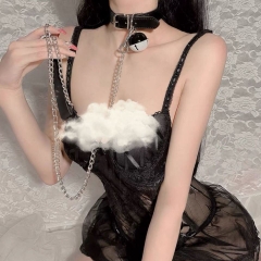 Dây xích cuốn cổ kèm tay da