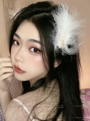 Cài tóc lông chim trắng đính ngọc trai