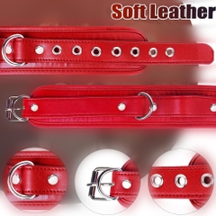 Vòng cổ BDSM da đỏ kèm dây đeo thân và móc kim loại