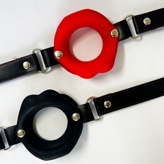 Vòng miệng BDSM Silicone O-Ring Gag dây da đen