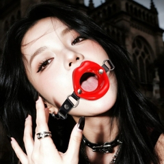 Vòng miệng BDSM Silicone O-Ring Gag dây da đen