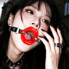 Vòng miệng BDSM Silicone O-Ring Gag dây da đen