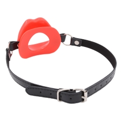 Vòng miệng BDSM Silicone O-Ring Gag dây da đen