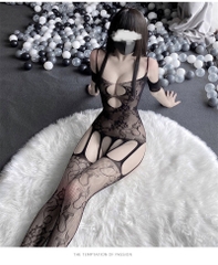 Đồ ngủ bó sát thun lưới bodystocking khoét ngực