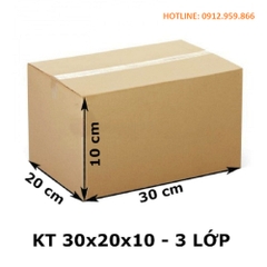 KT: 30 x 20 x 10 cm, 3 lớp, Sóng E, Giấy KPP.