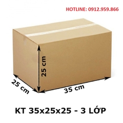 KT: 35 x 25 x 25 cm, 3 lớp, Sóng A, Giấy KPP.